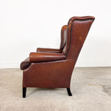 Vintage sheep leather wingback armchair, Druten