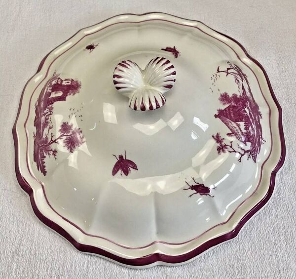 Ancienne grosse soupière légumier Gien modèle paysage rose 1938/1960