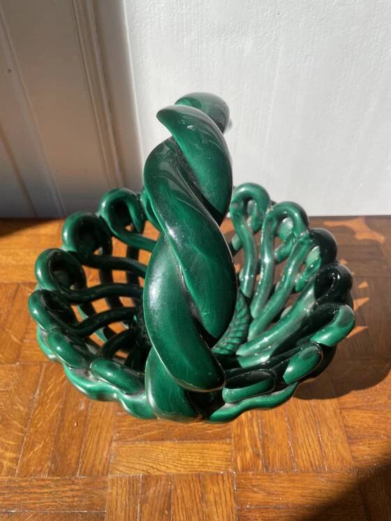 Green ceramic fruit basket - Vallauris style