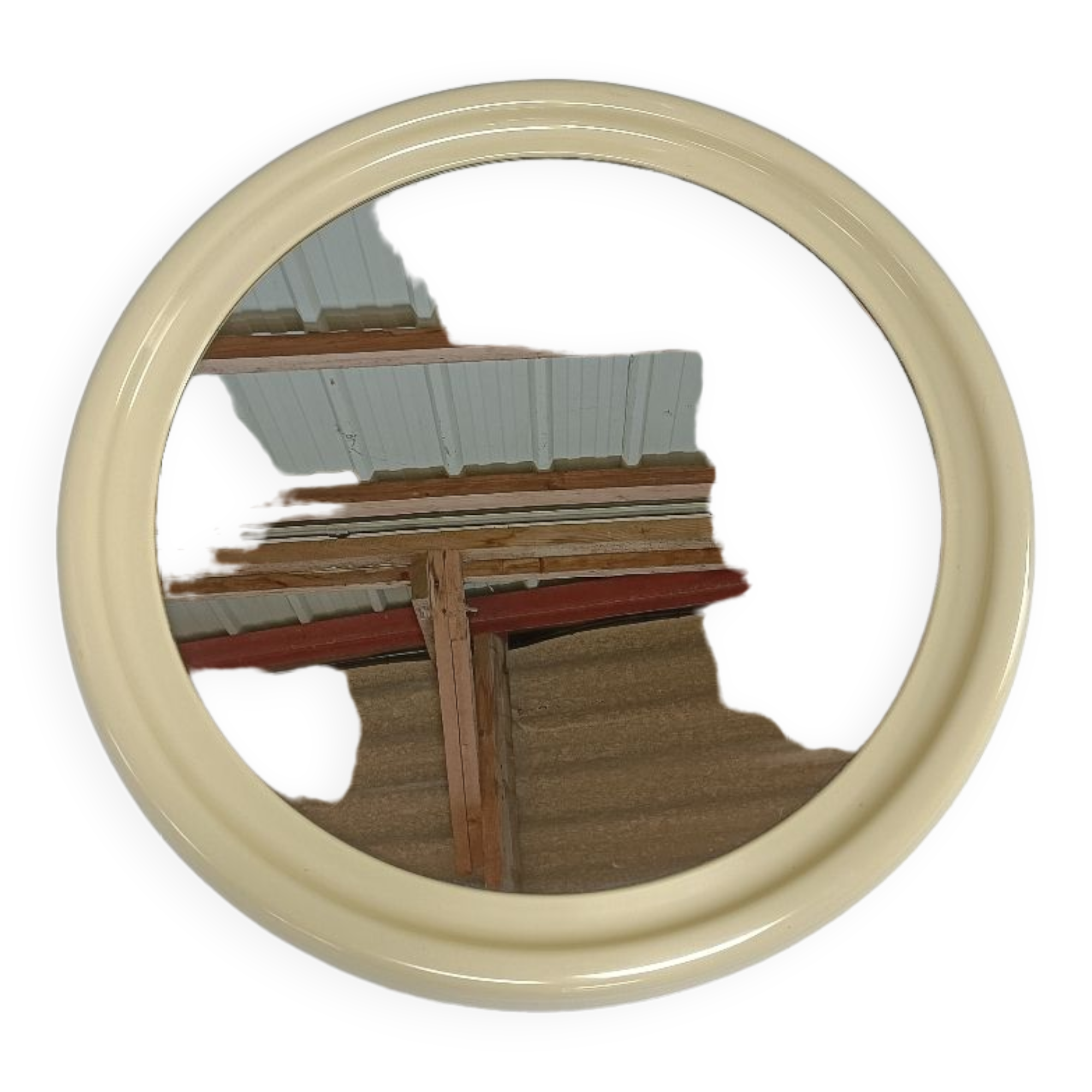 Round mirror in cream plastic, French house Syla, 70s