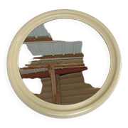 Round mirror in cream plastic, French house Syla, 70s