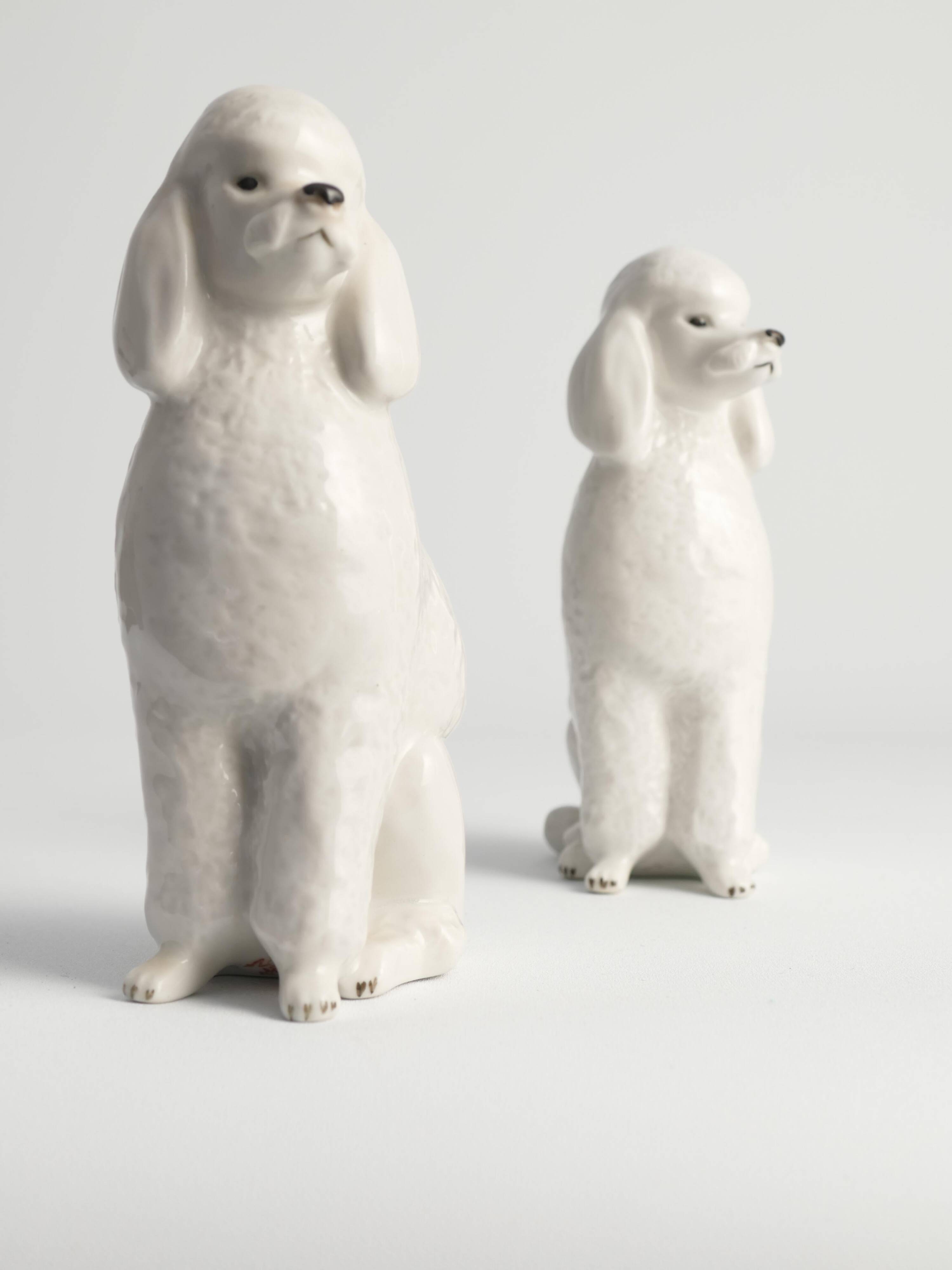 White Hand-Painted Porcelain Poodle Dogs by Lomonosov, Soviet, 1960s, Set of 2