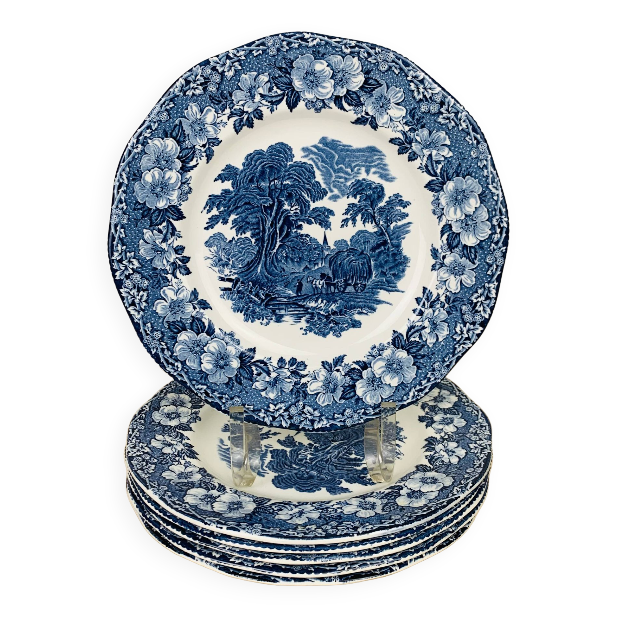 6 Wedgwood Woodland dinner plates blue