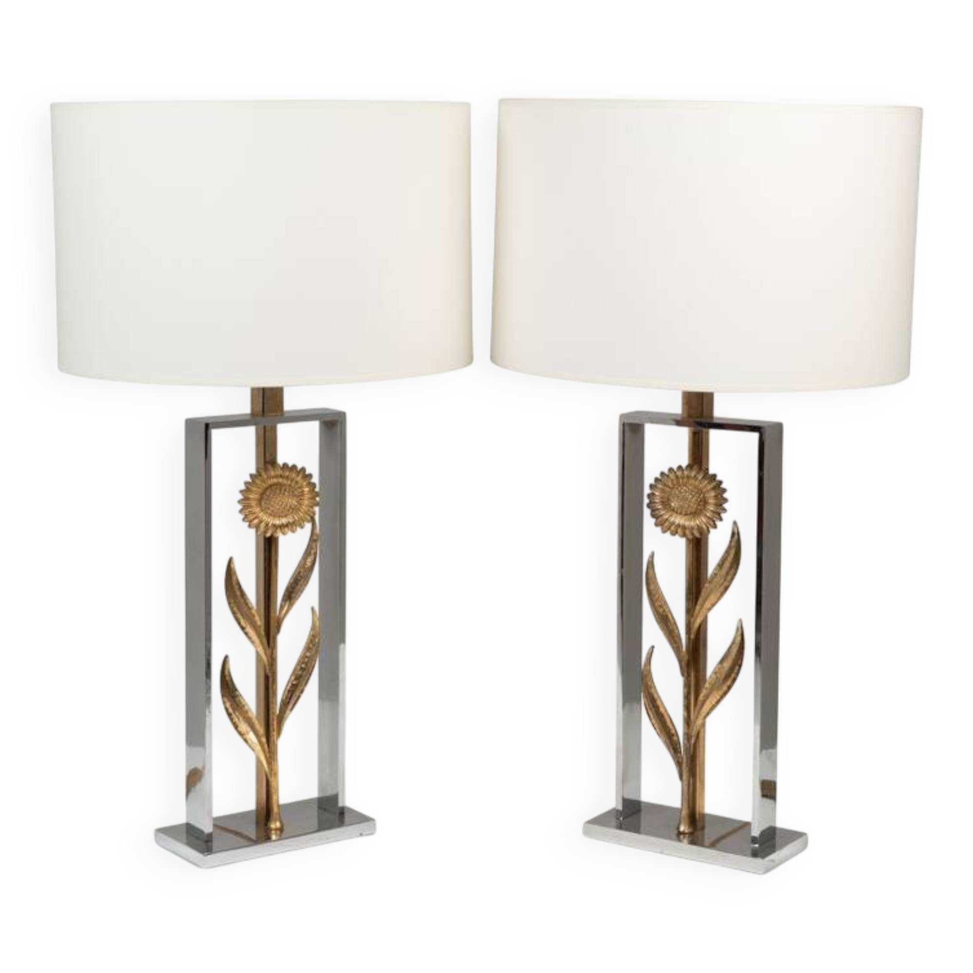 Maison Charles, attributed to. Pair of sunflower lamps. 1970s.