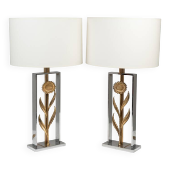 Maison Charles, attributed to. Pair of sunflower lamps. 1970s.