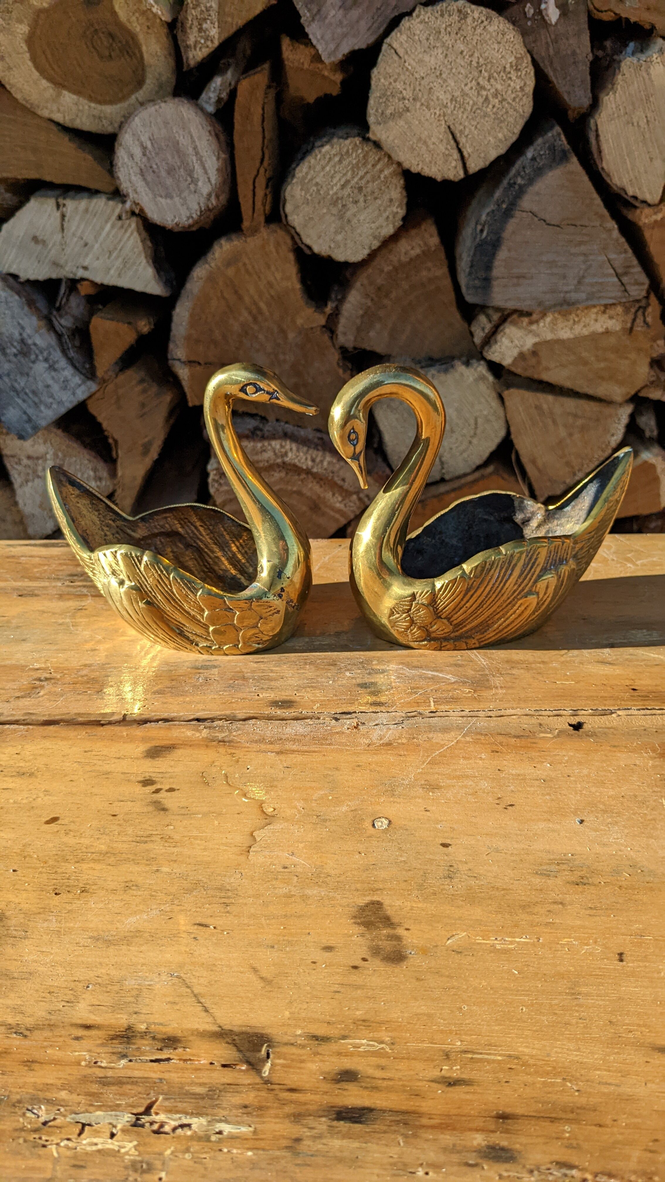 Duo de cygnes en laiton doré