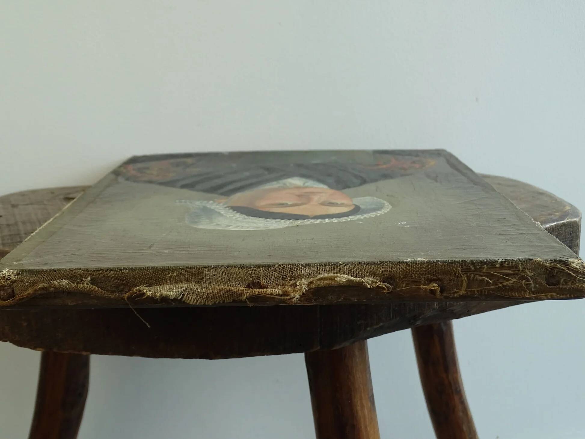 Portrait ancien français d'une dame, art populaire