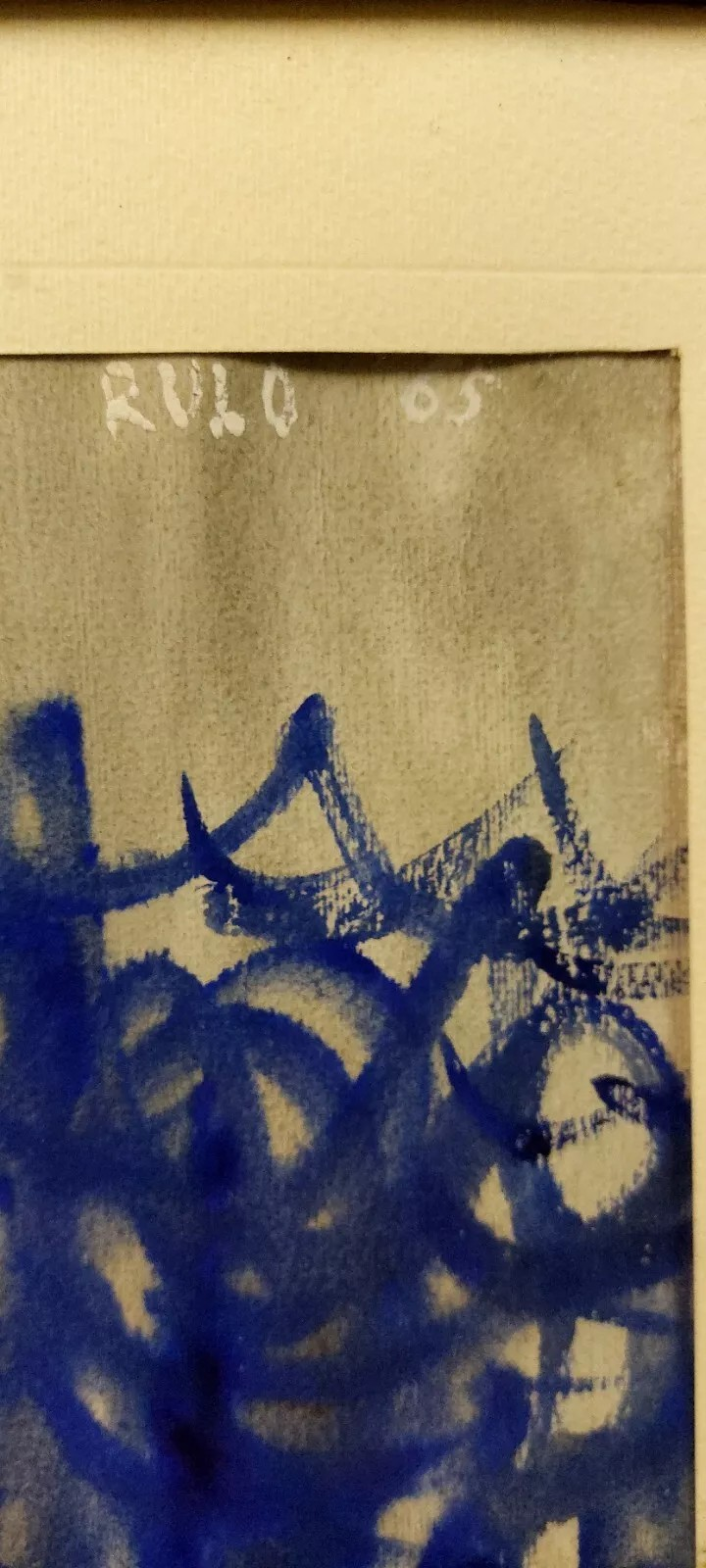 Abstract painting rulo 1965 mixed technique on paper frame