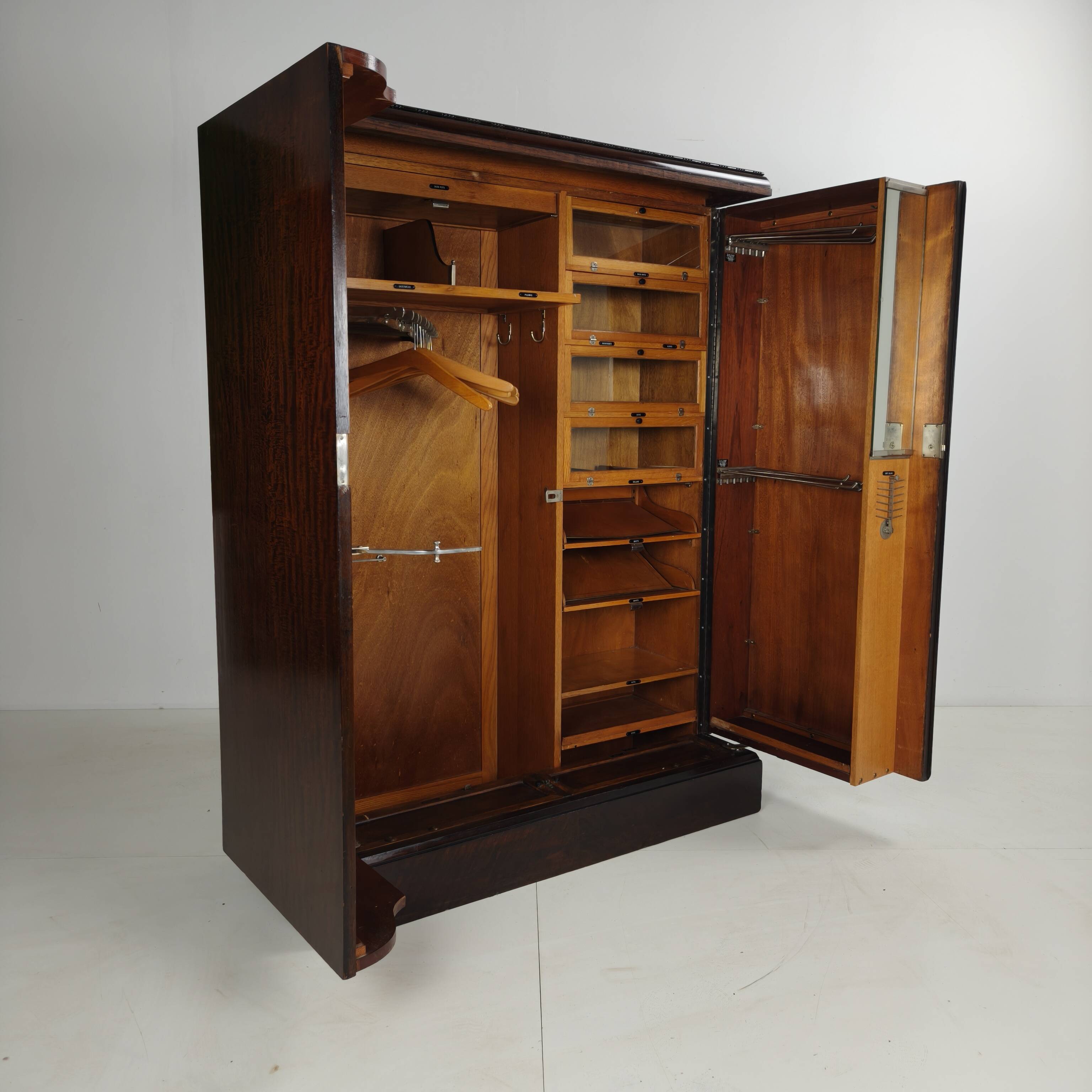 1920s Mahogany and Oak Compactom Ltd Gentleman’s Wardrobe