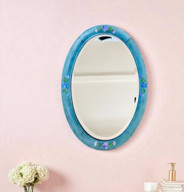 Miroir ancien biseauté oval XIX ème peint