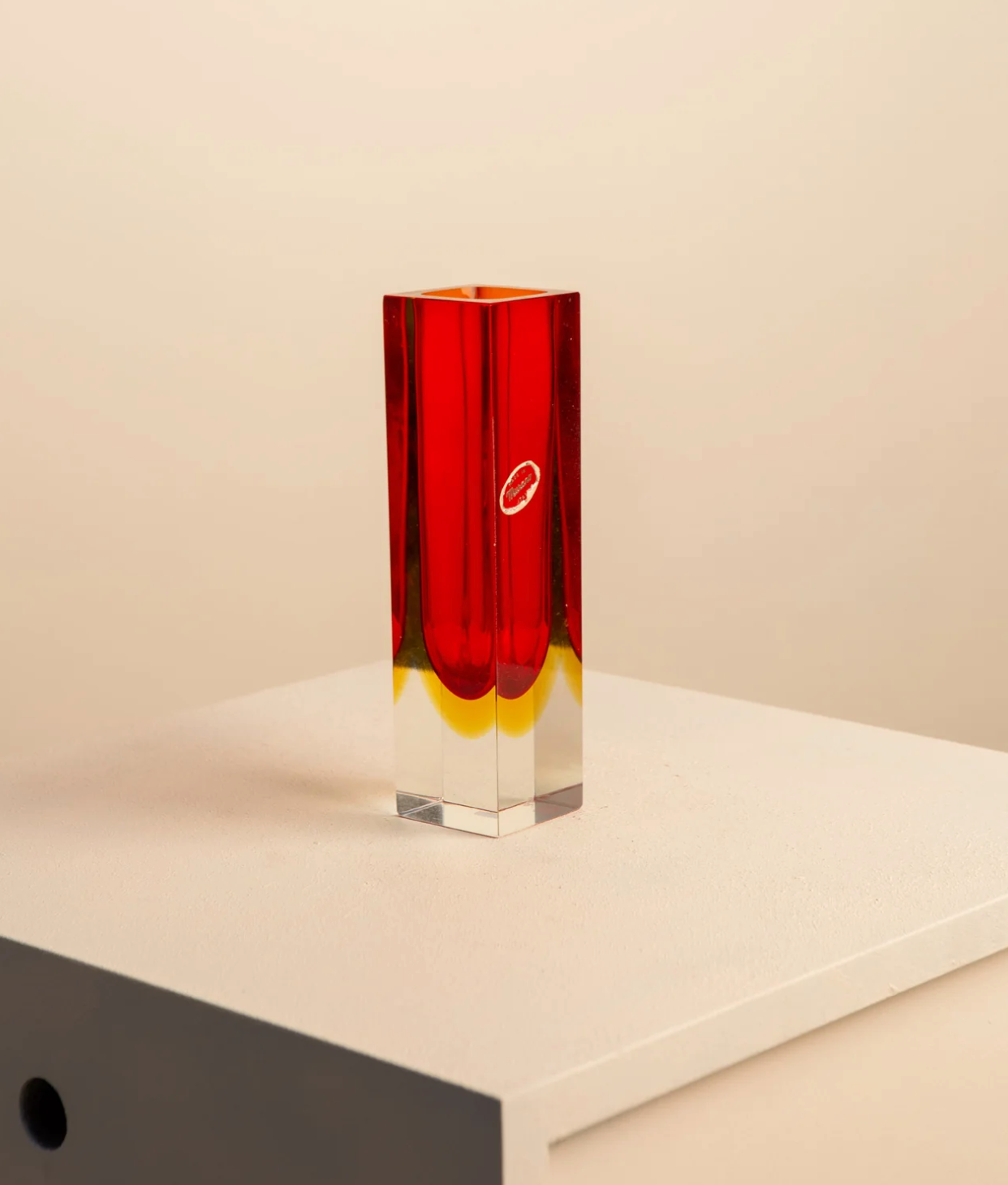 Red "Square" vase by Flavio Poli for Seguso 70's