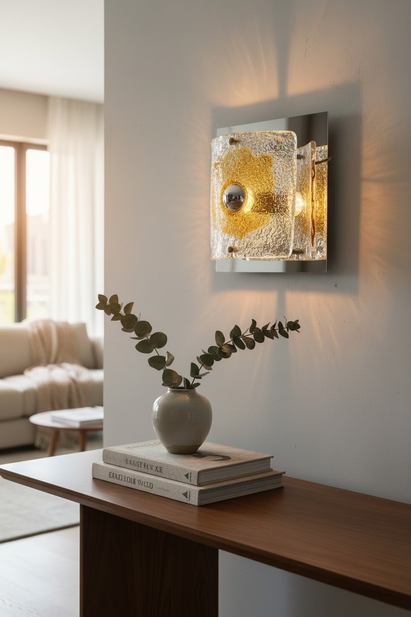 Italian chrome and Murano glass wall light from the 1970s.