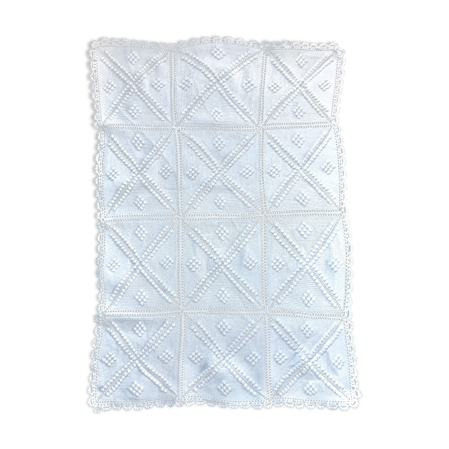 Dessus de coussin ancien à boules, au crochet