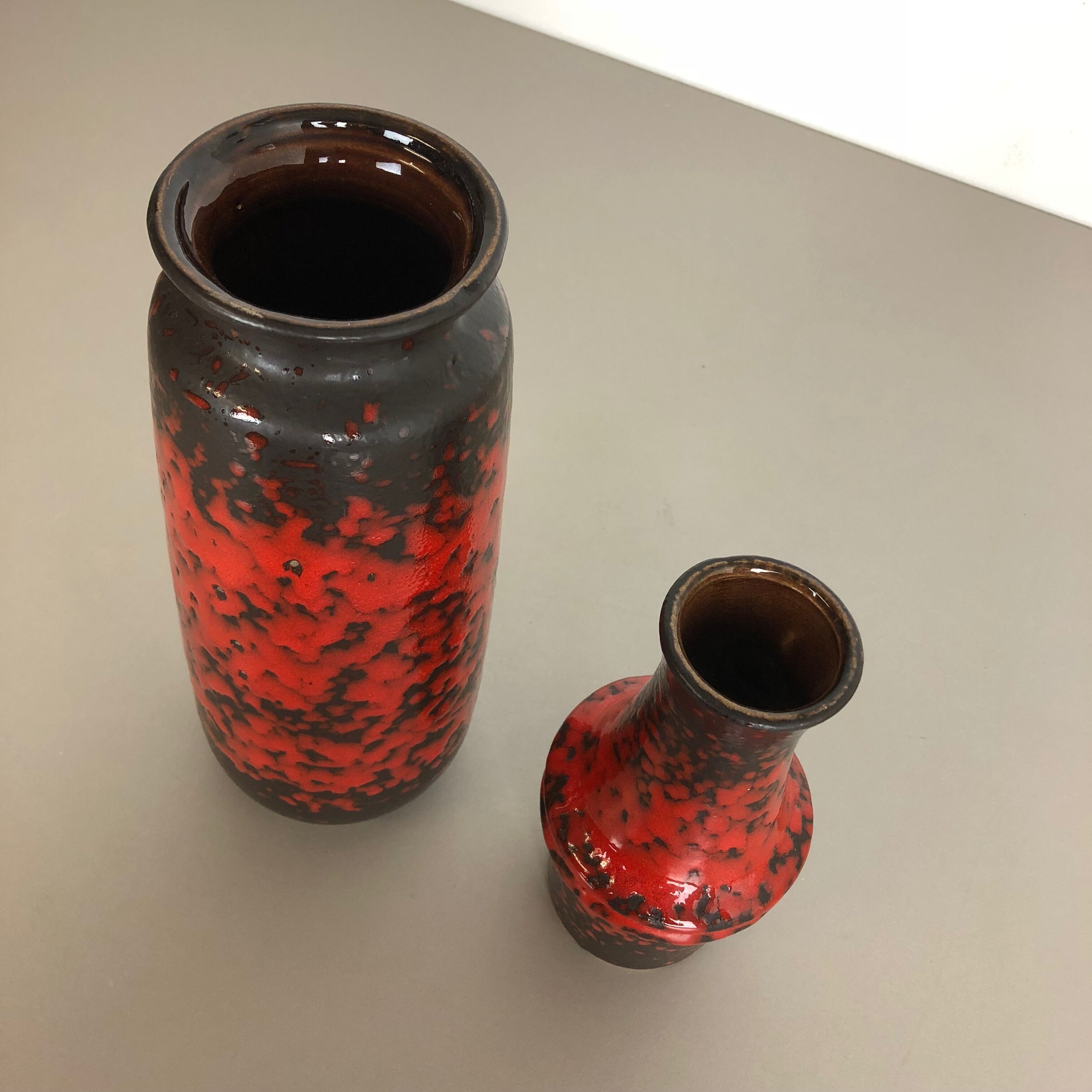 Set of two pottery fat lava vases "multi-color" by Scheurich, Germany, 1970