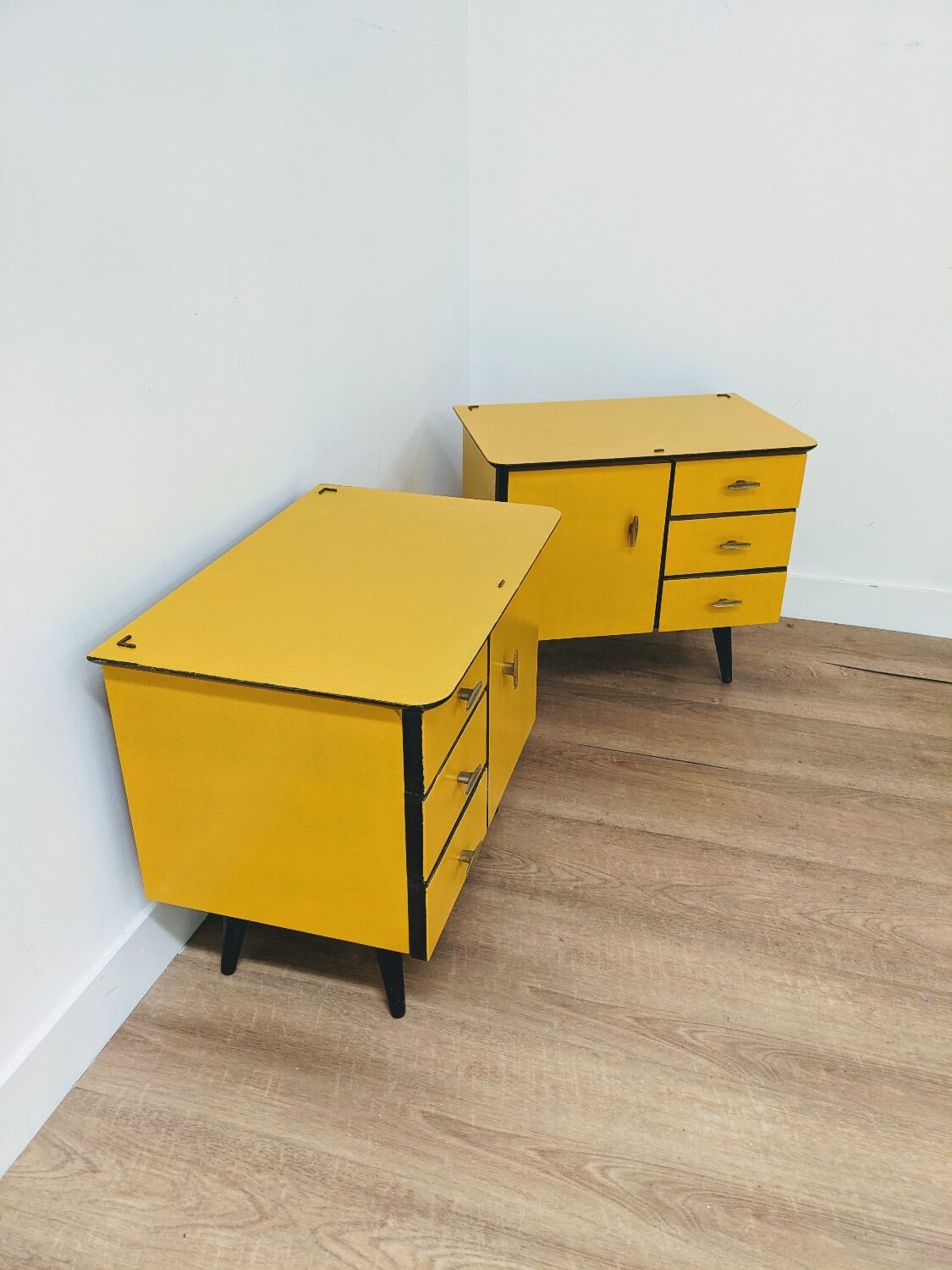 Pair of yellow bedside tables