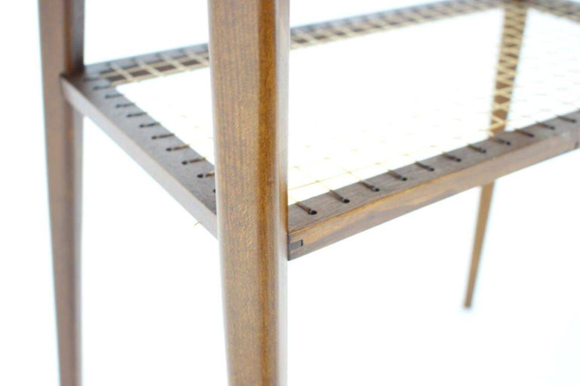 1960s Mid-Century Czech Oak Side Table with Woven Magazine Shelf