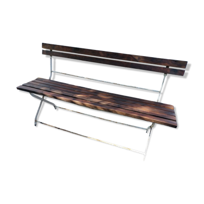 Banc de jardin pliant en fer forgé et bois