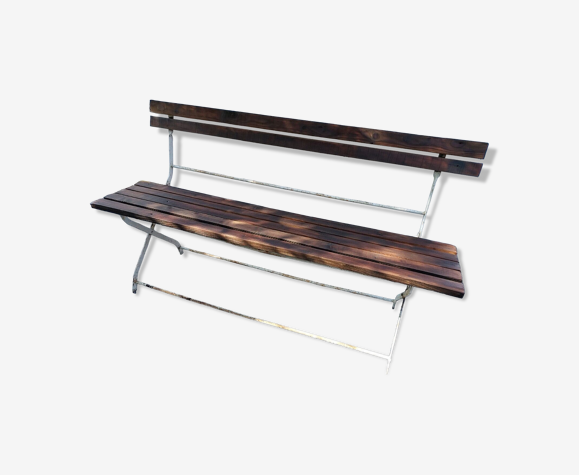 Folding garden bench in wrought iron and wood