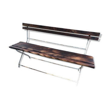Banc de jardin pliant en fer forgé et bois
