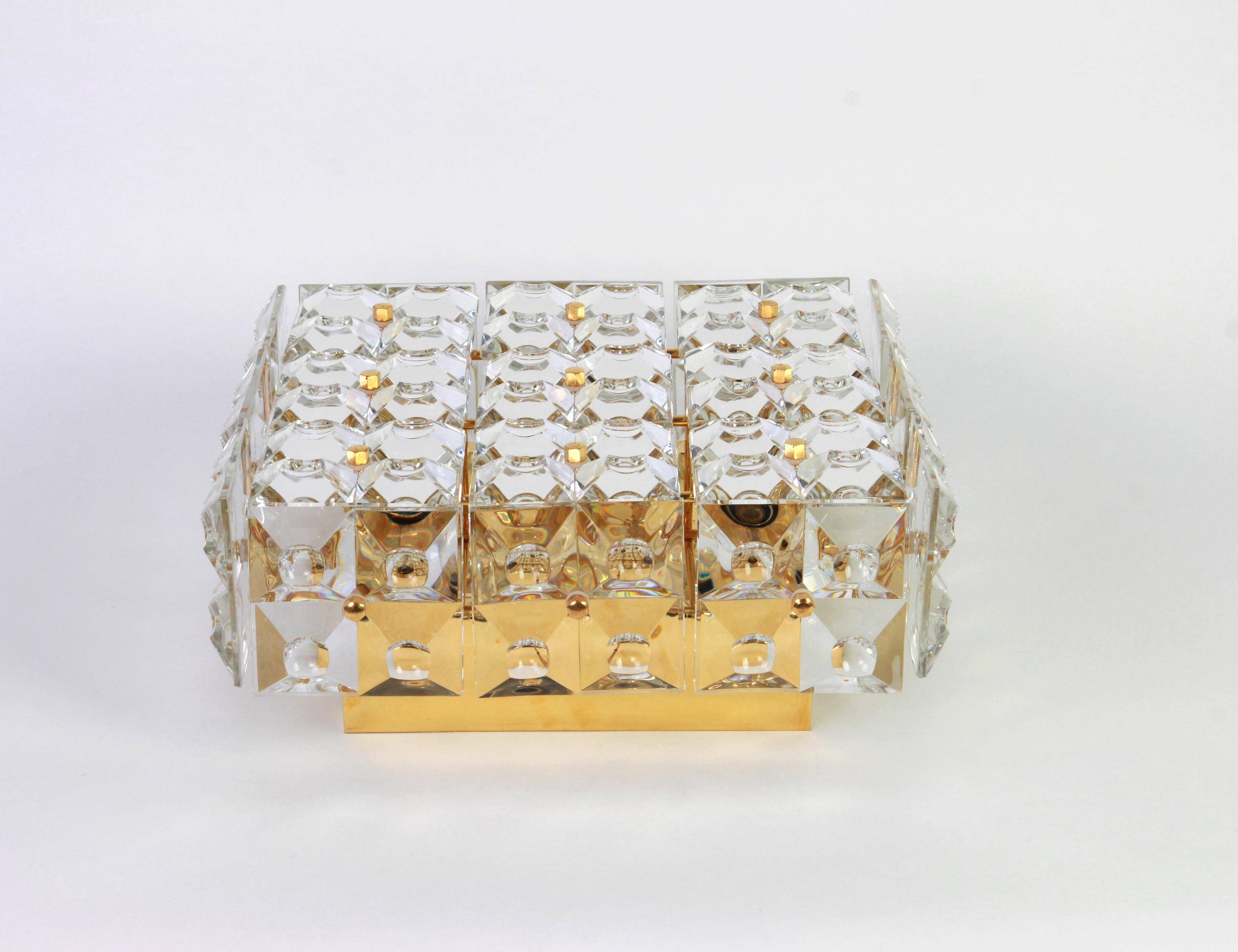 large flush-mounted chandelier in faceted crystal by Kinkeldey, Germany