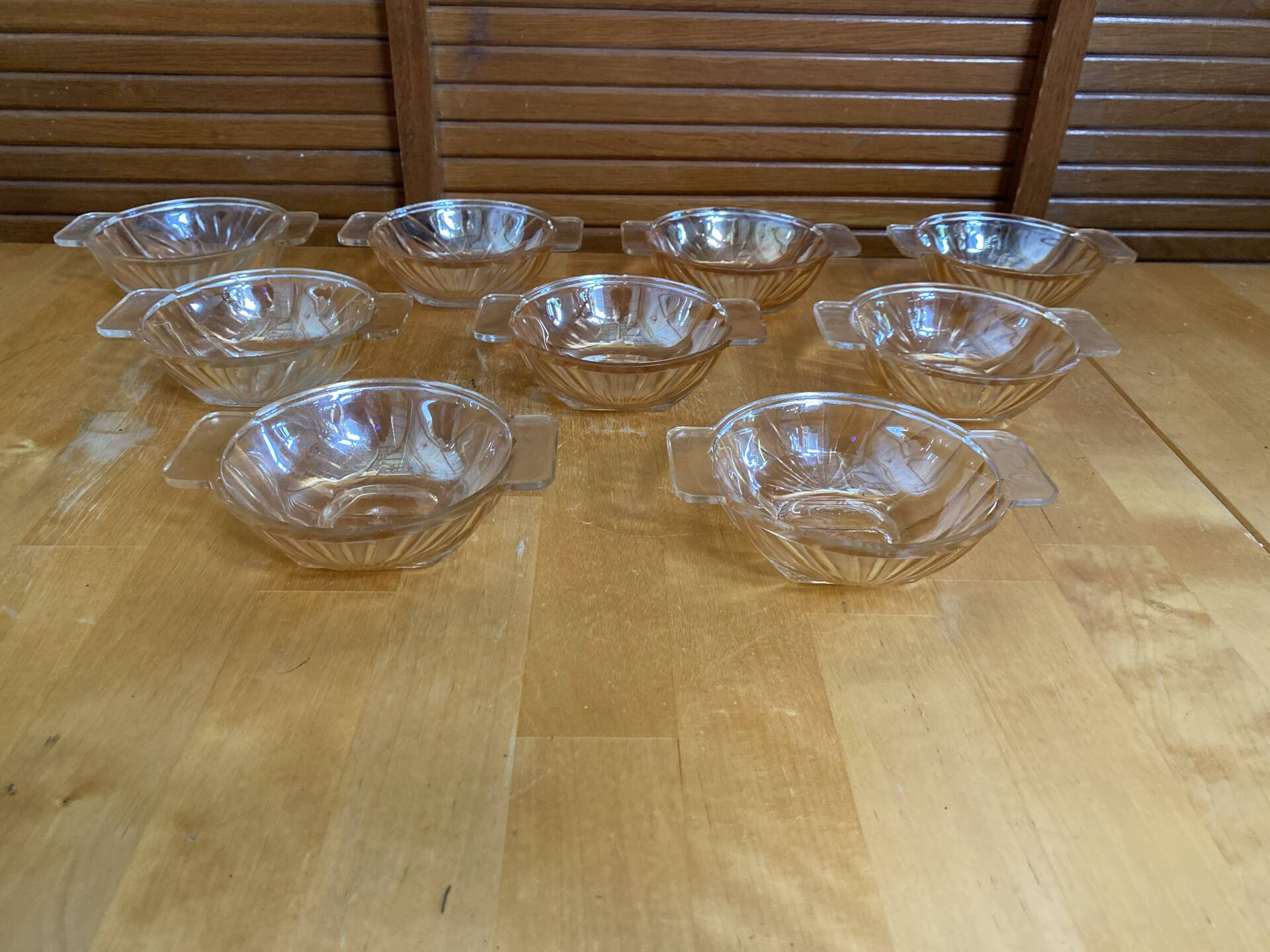 Series 9 Antique Bowls Moulded Glass Amber Iridescent Vintage #E077