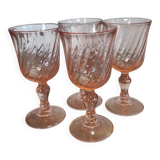 Set of 4 vintage Rosaline wine glasses in translucent glass