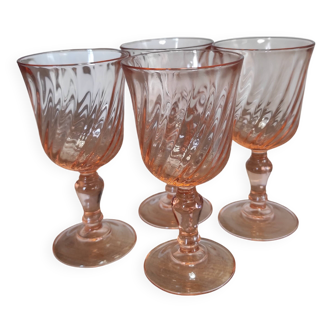 Lot 4 verres à vin vintage Rosaline en verre translucide