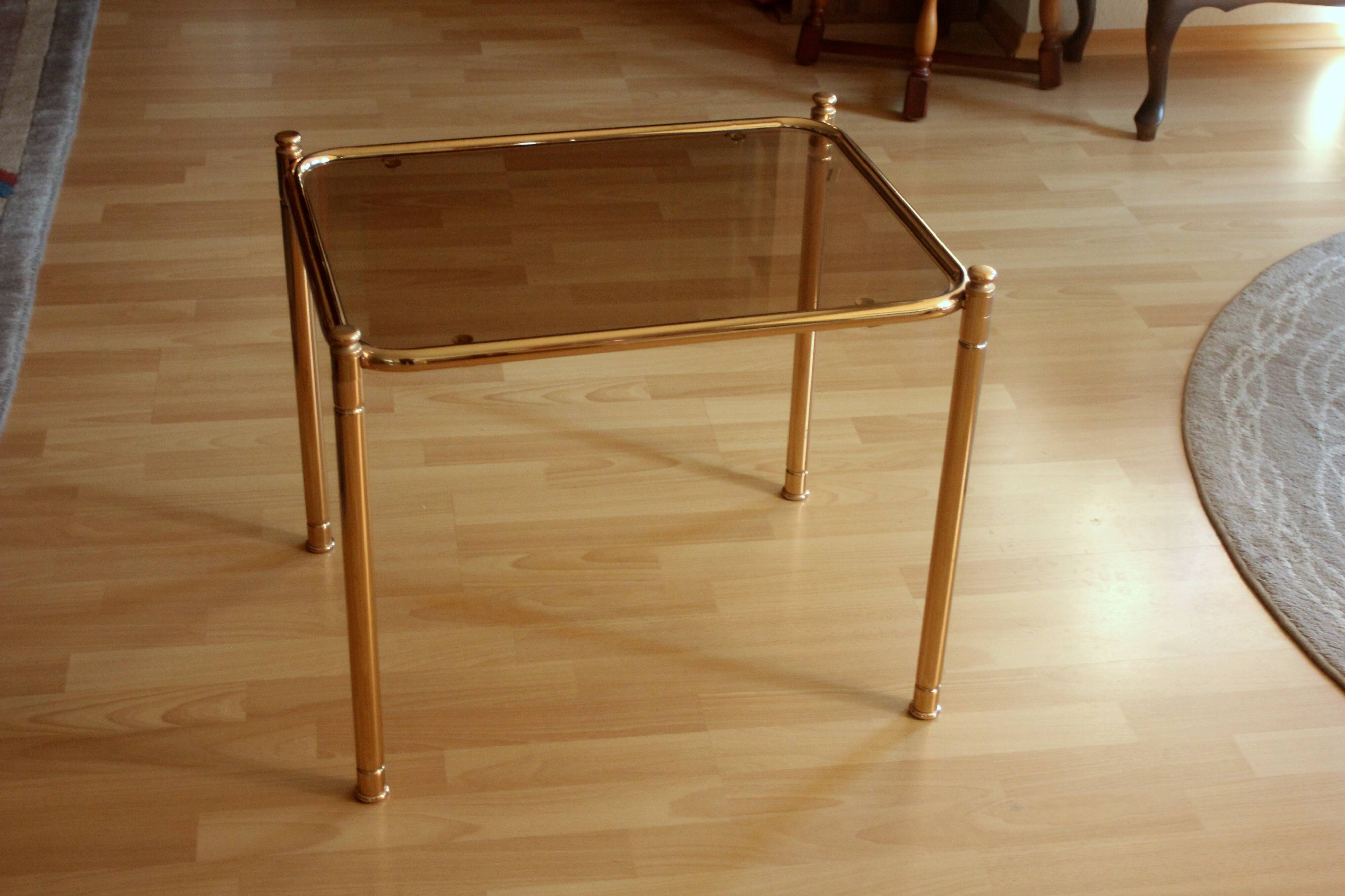 Space Age brass side table with smoked glass plate - Vintage