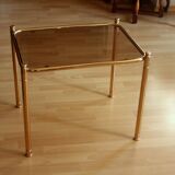 Space Age brass side table with smoked glass plate - Vintage
