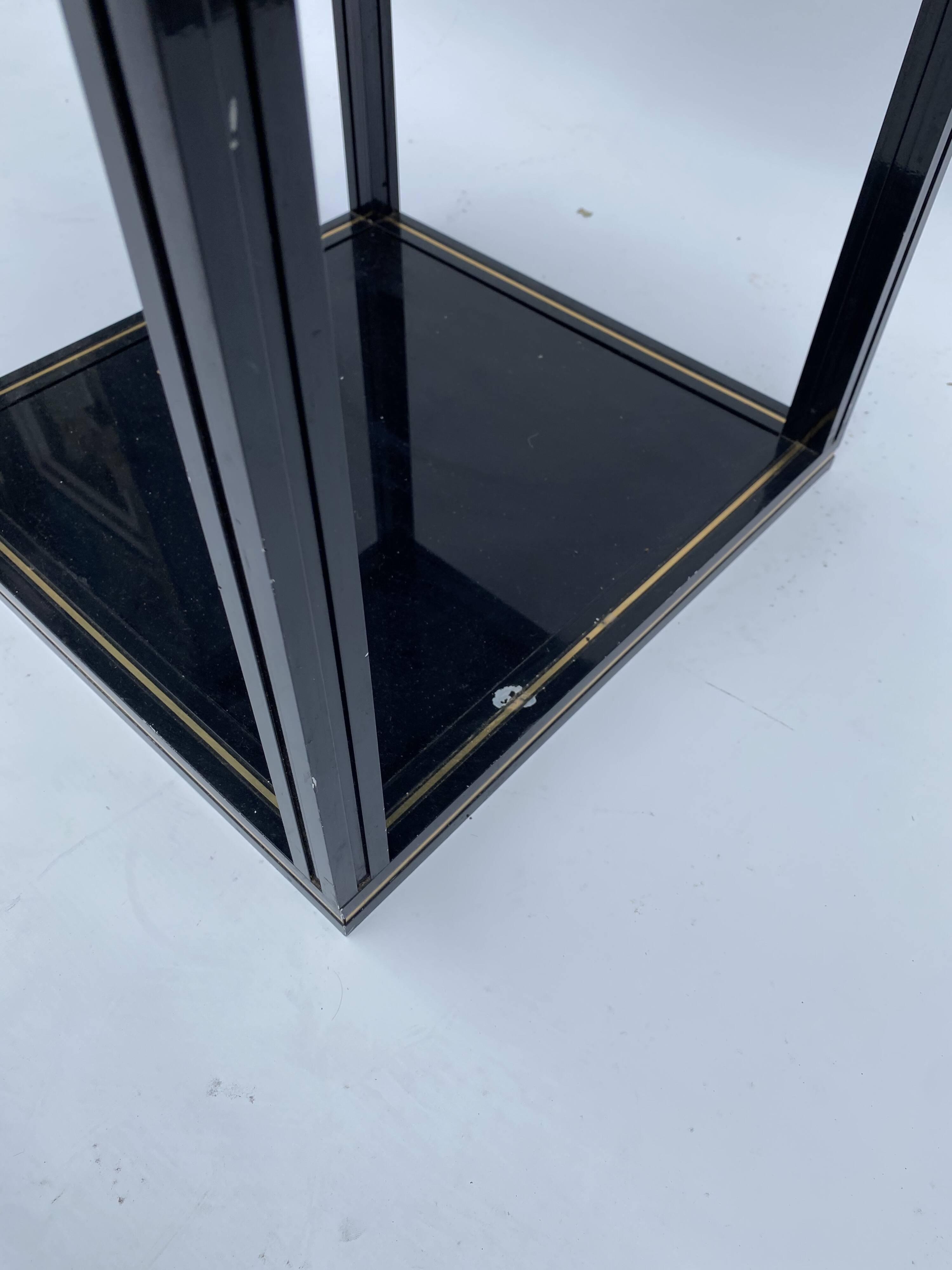 1970s Pierre Vandel Two Tiered Black Glass Side Lamp Table Hollywood Regenc