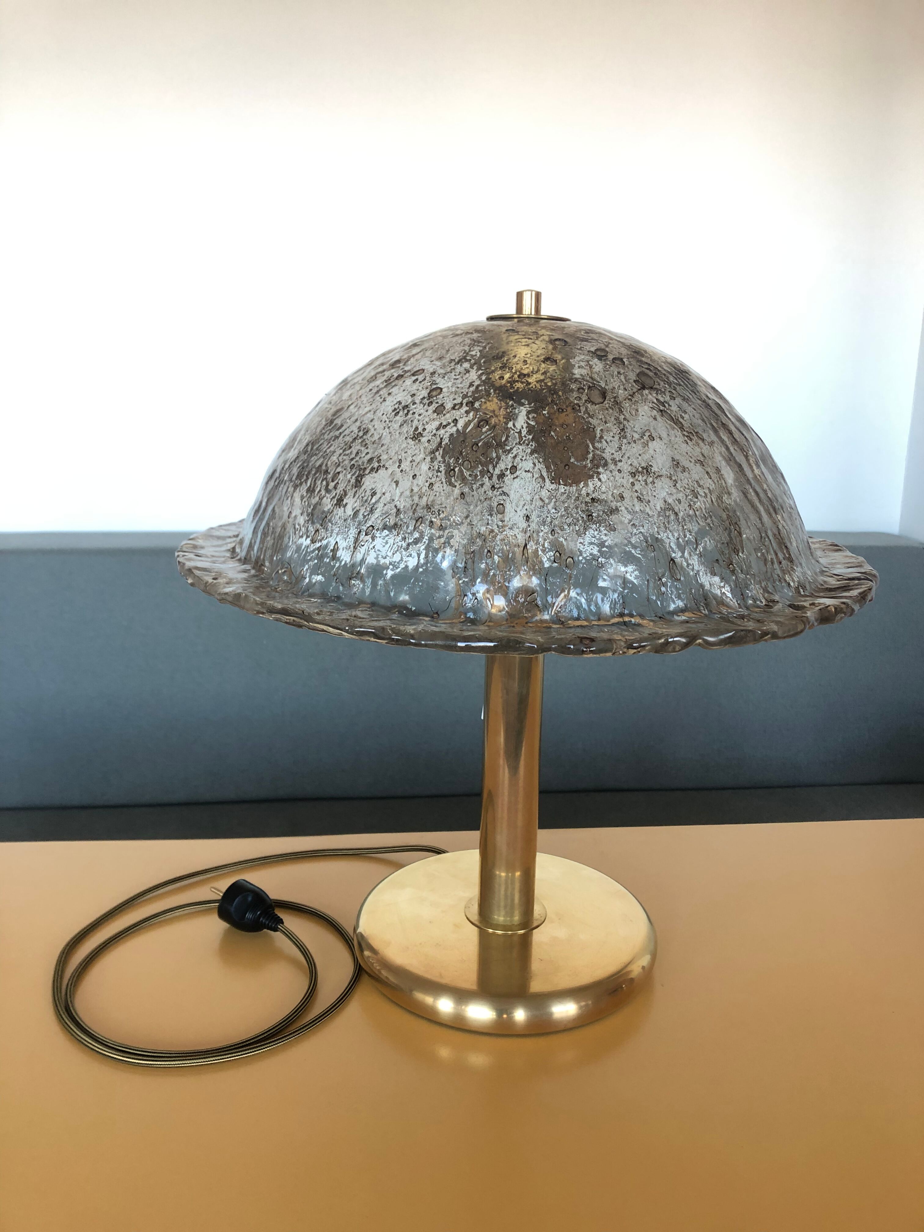 Large antique table lamp in glass and brass