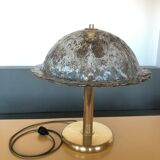 Large antique table lamp in glass and brass
