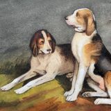 Pendant Tableaux aquarelle XIX° Chiens anglo-artésiens et récri signé H. de L.C.
