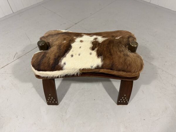Tabouret de selle en cuir de vache camel des années 1960-70.