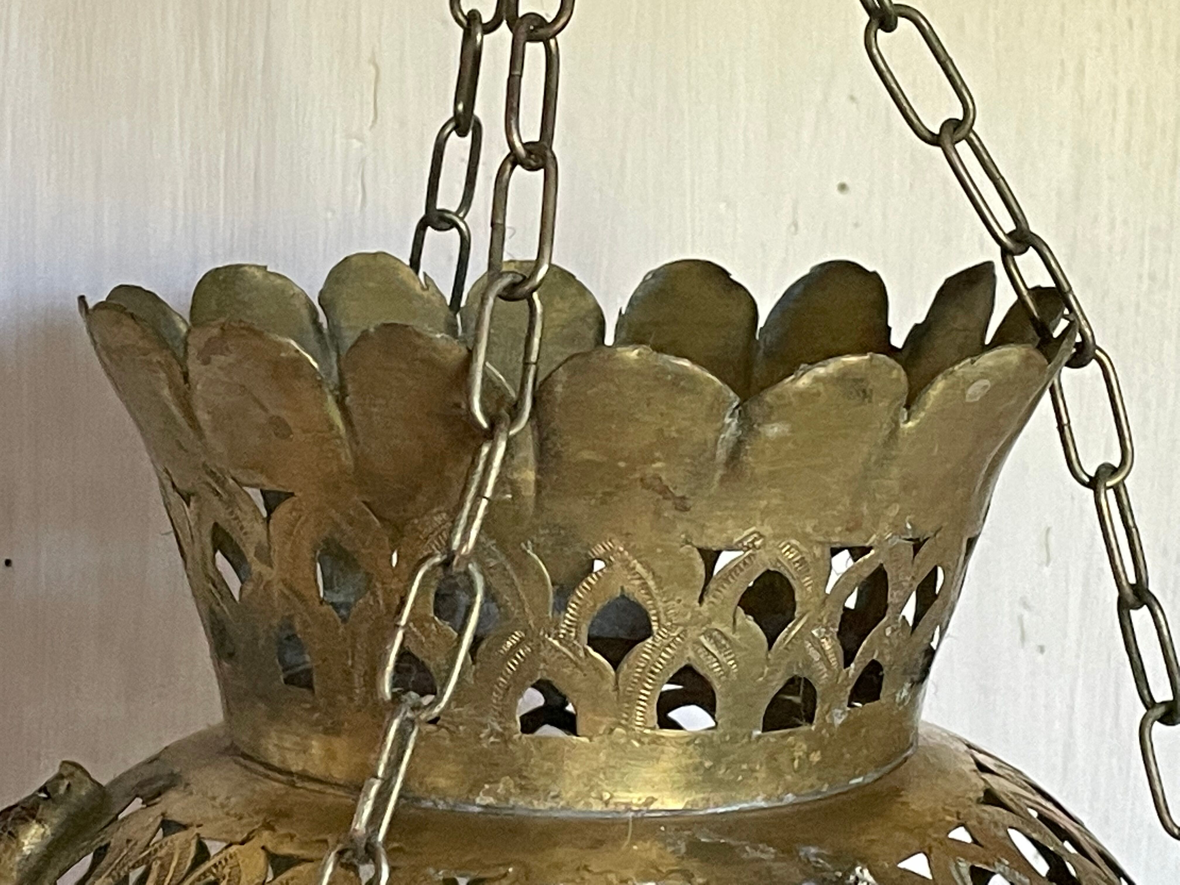 Old vintage oriental lantern pendant lamp in brass