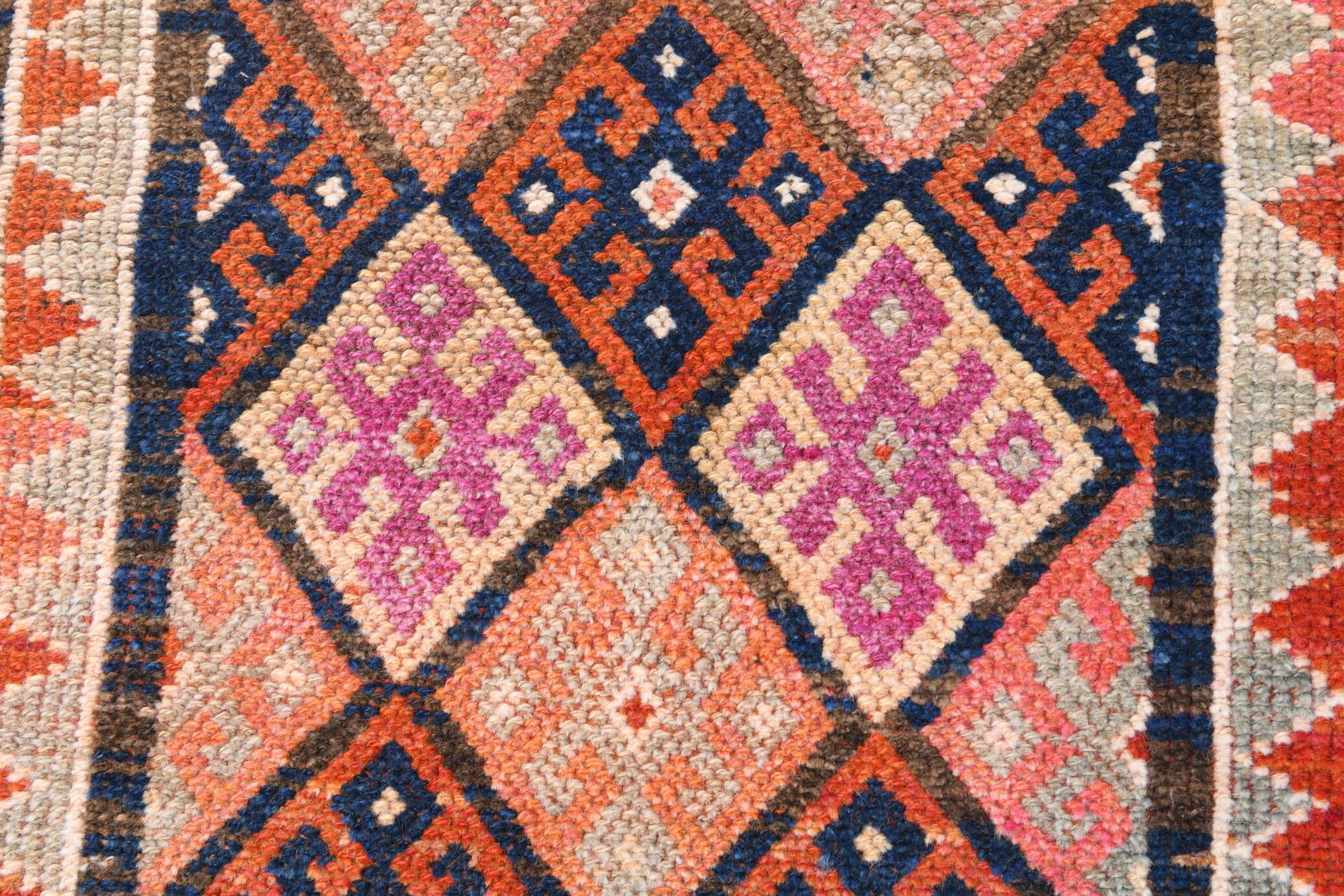 Brown & Pink Tribal Vintage Runner Rug, 83x294Cm