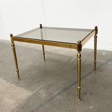 Mid-century Hollywood neoclassical brass and glass side tables or bedside tables from the 1950s, set of 2.