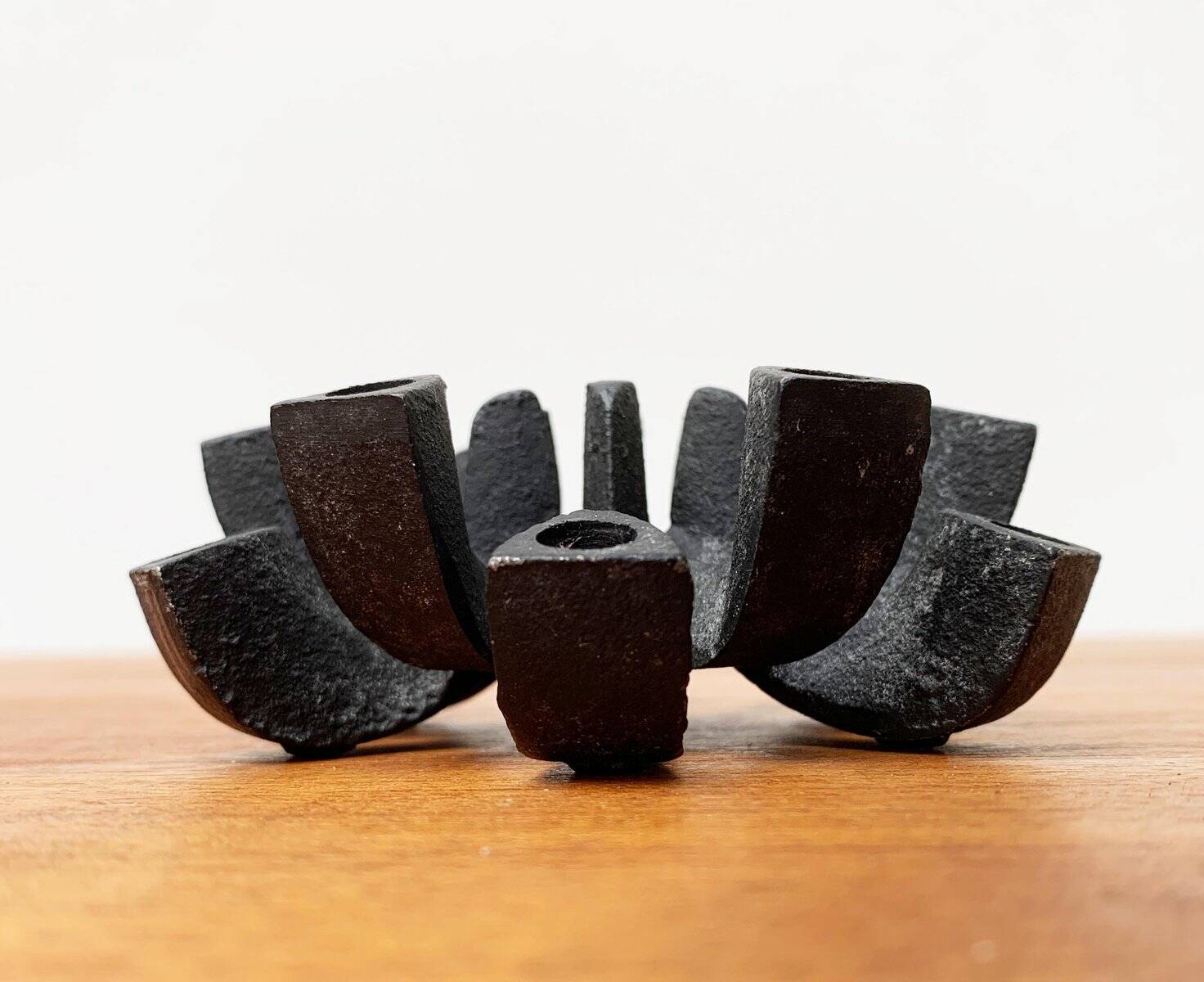 Brutalist cast iron candlestick from mid-century Japan by Jens H. Quistgaard, 1960s.