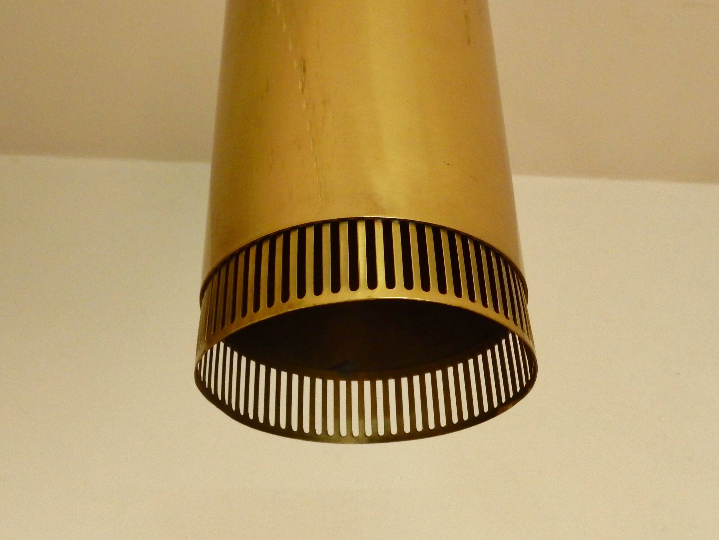 Set of 3 perforated brass cylindrical pendant lamps, Sweden 1960's