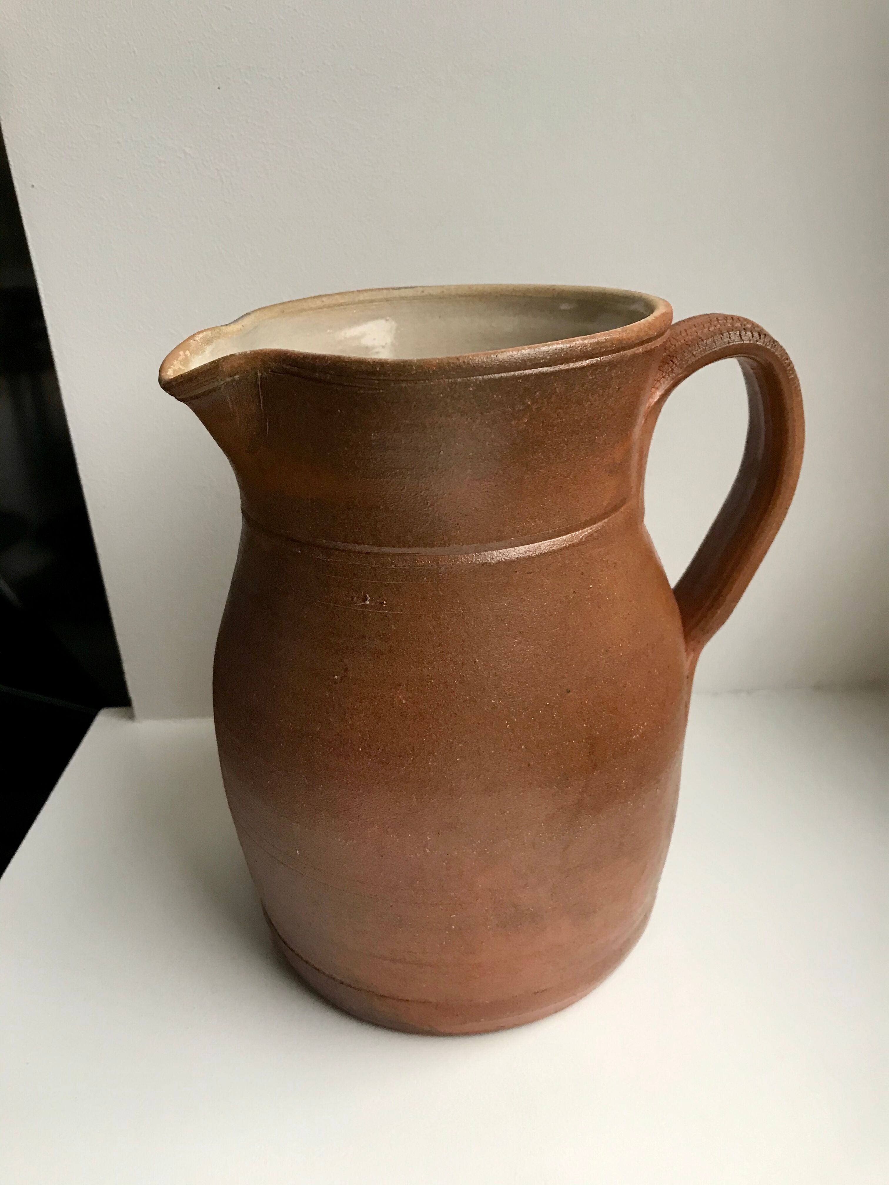 large brown stoneware pitcher Digoin Sarreguemines vintage