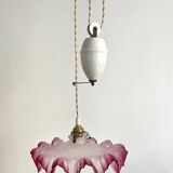 Opaline glass pendant light, frilly, rises and falls