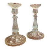 Antique pair of glass candlesticks by MEISENTHAL, marine model