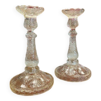 Antique pair of glass candlesticks by MEISENTHAL, marine model