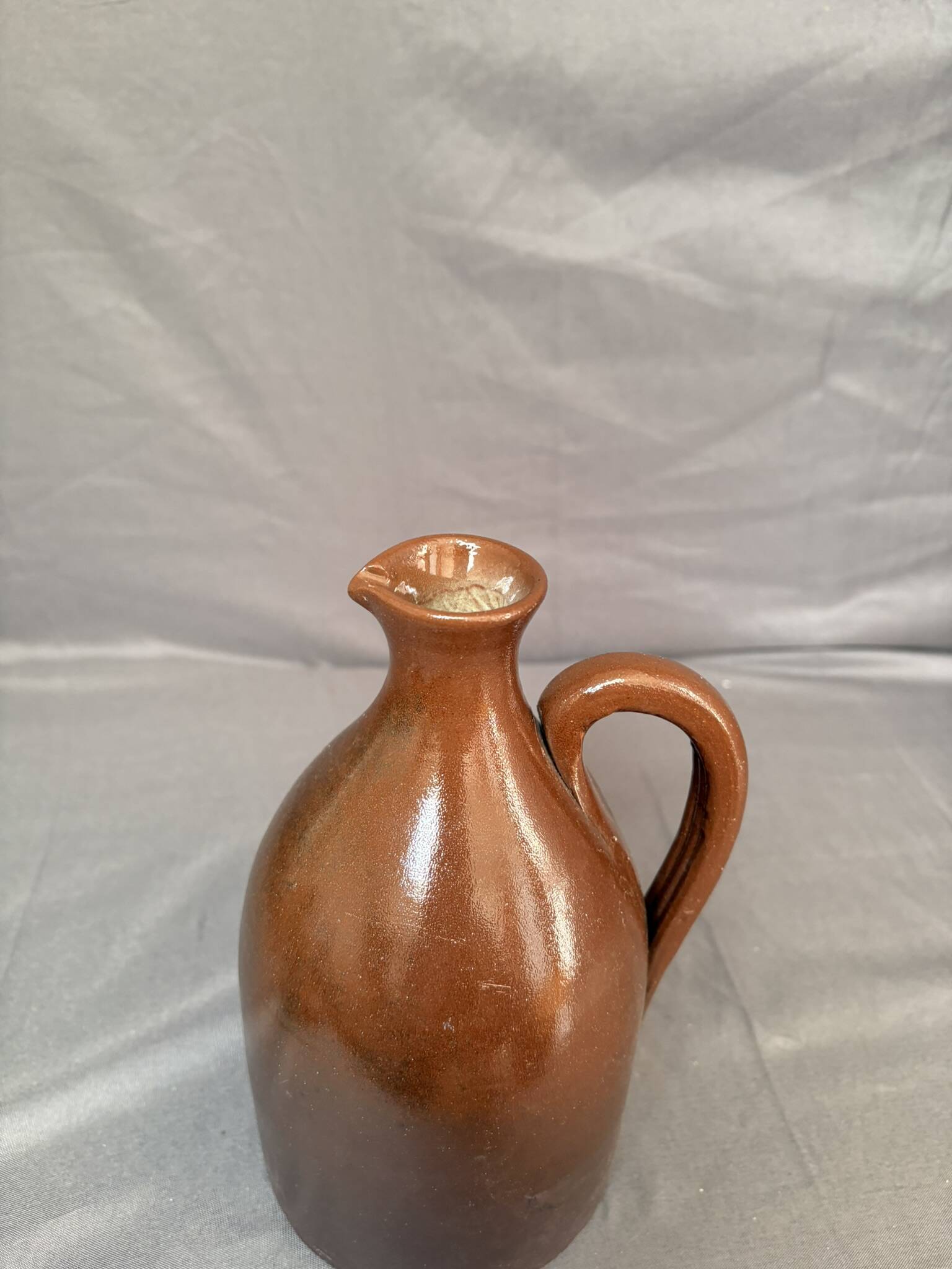 Old Pitcher Jug Vase Soliflore Ceramic Stoneware Brown Spout Vintage