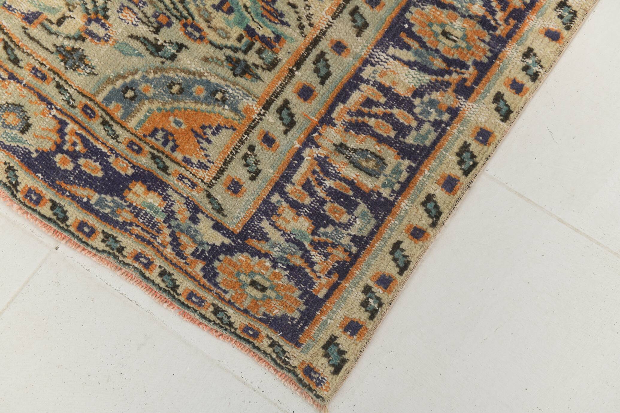 7x9 Orange & Cream Oriental Pattern Vintage Rug, 202x282Cm