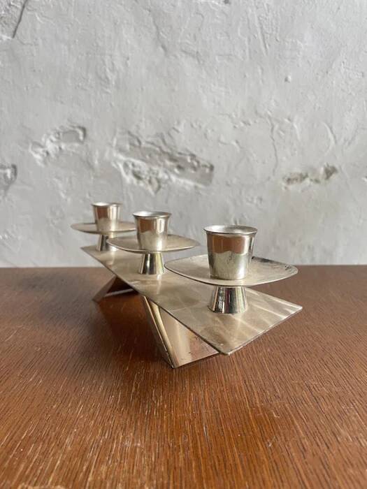 Silver-plated modernist triple candle holder 1960s