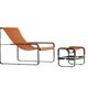 Contemporary Minimalist Chaise Longue in Black Steel and Natural Tobacco Leather
