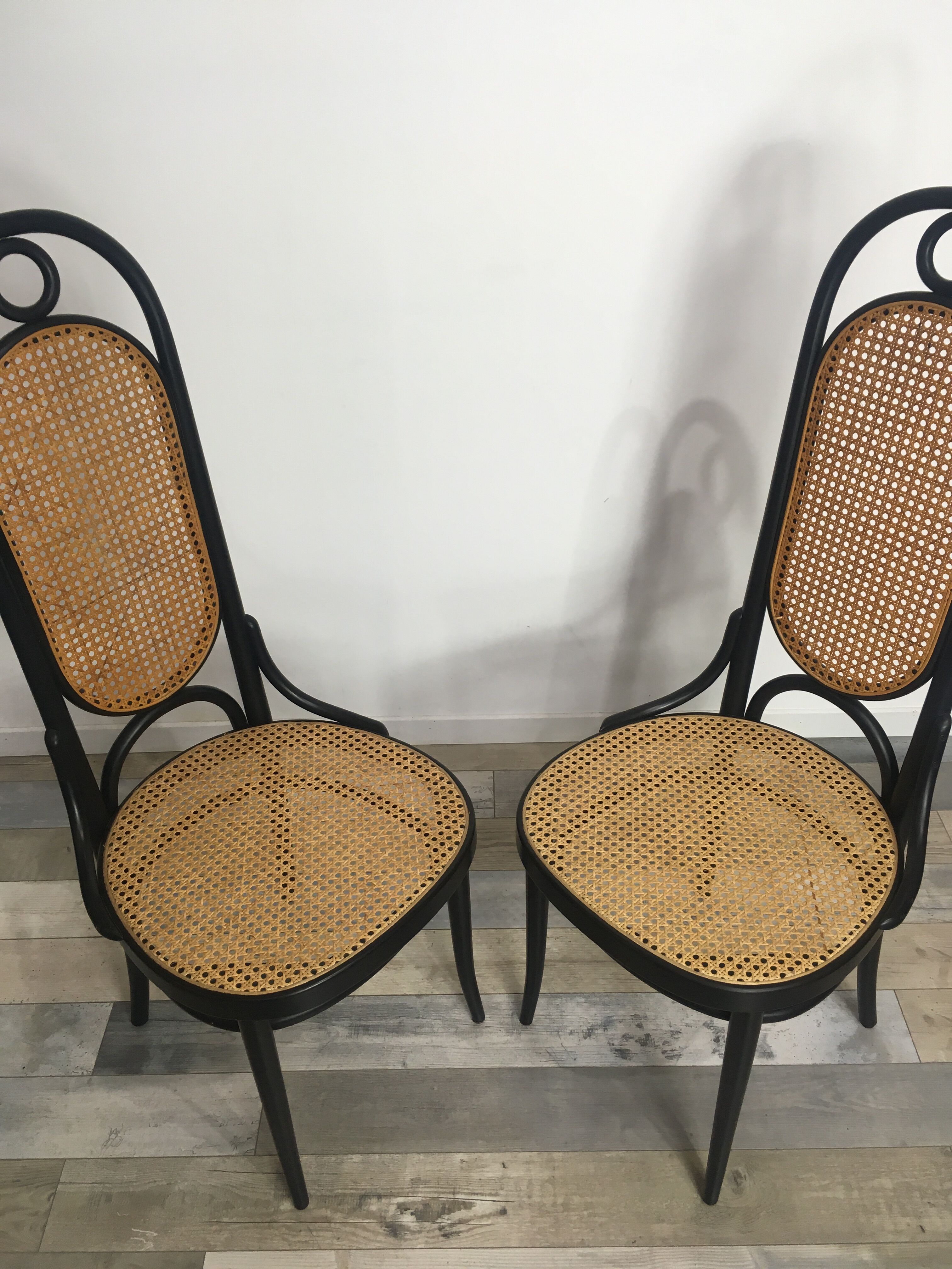 Pair of black lace-lace thonet chairs and model canage No.17 or Long John
