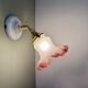 Vintage tulip-shaped lamp in frosted white and pink glass.