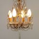 Vintage French 4 Arm Gilded Metal Cage Chandelier Beads Clear Murano Drops